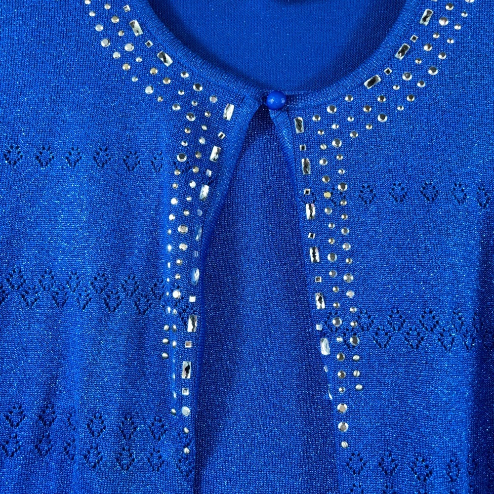 Alfred Dunner Cobalt Blue Twinset Built in Cami one Button Sweater Size Womens M - Picture 4 of 11